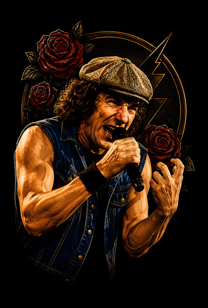 Rock Guitarist in a Flat Cap - Halftone DTF transfer - Prints best on darks