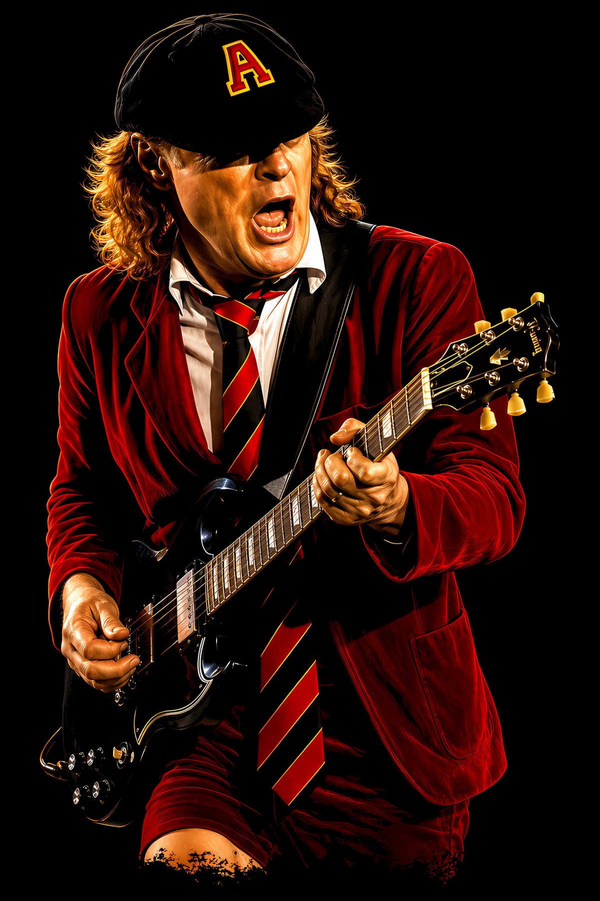 Rock Guitarist in Red Suit - Halftone DTF transfer - Prints best on darks