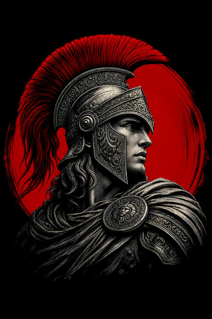 Roman Soldier and Red Shield - Halftone DTF transfer - Prints best on darks