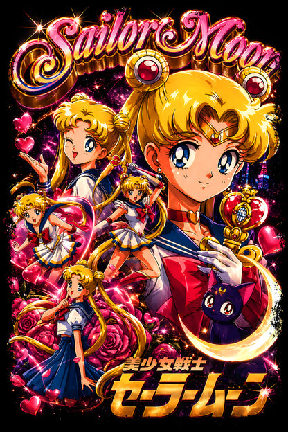 Sailor Moon Collage - Halftone DTF transfer - Prints best on darks
