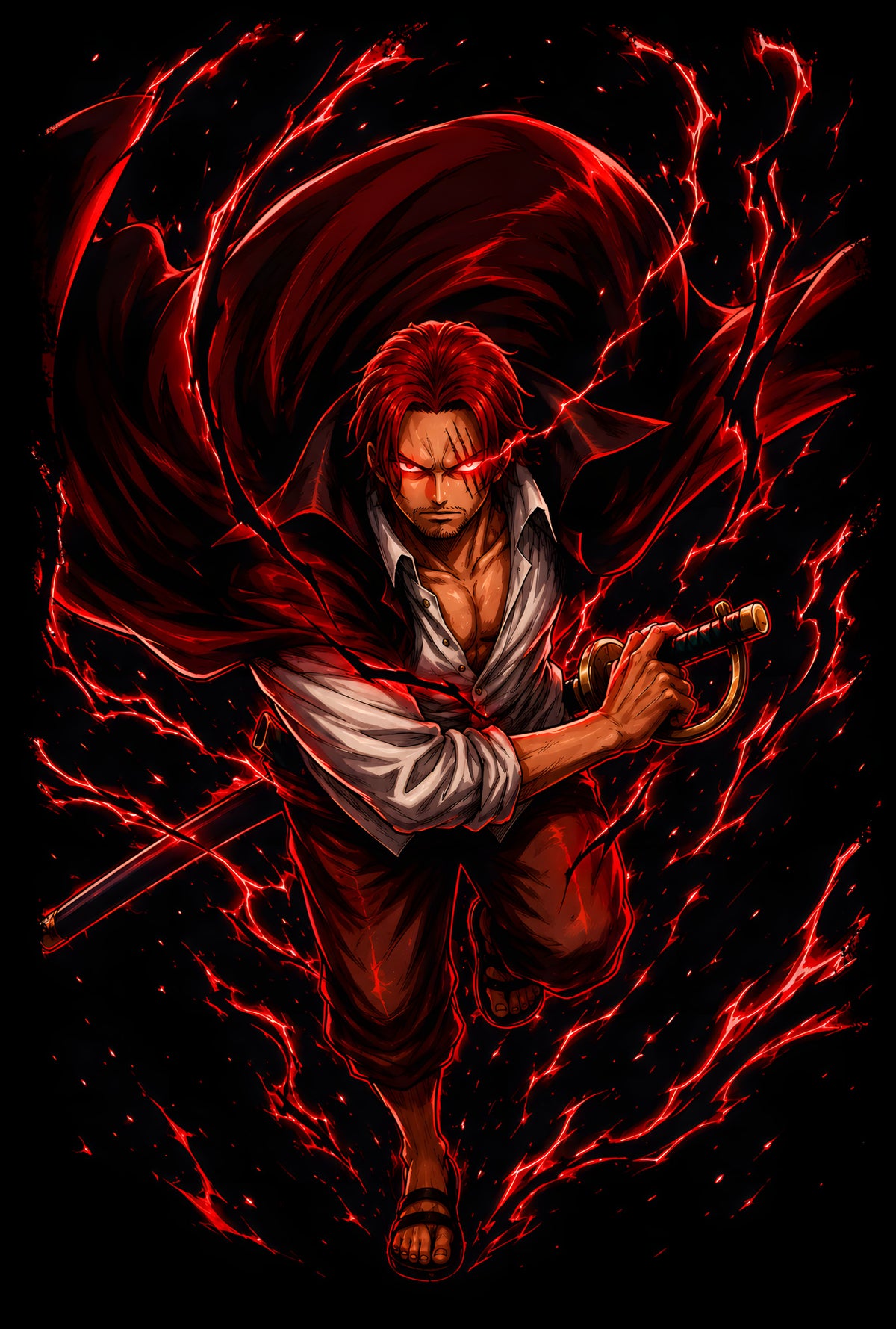 Shanks Red-Haired Swordsman - Halftone DTF transfer - Prints best on darks