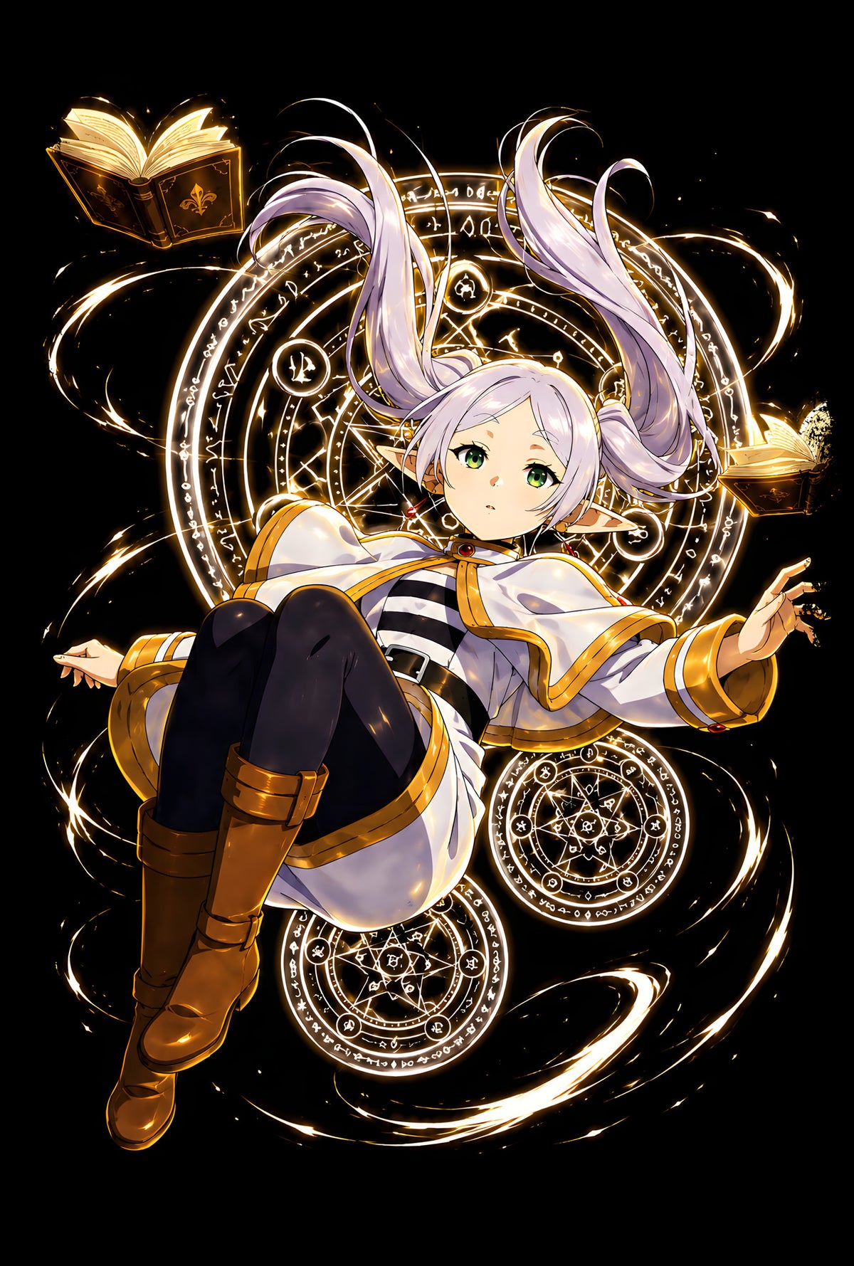 Silver-Haired Elf Mage with Golden Magic - Halftone DTF transfer - Prints best on darks