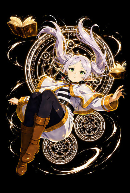 Silver-Haired Elf Mage with Golden Magic - Halftone DTF transfer - Prints best on darks