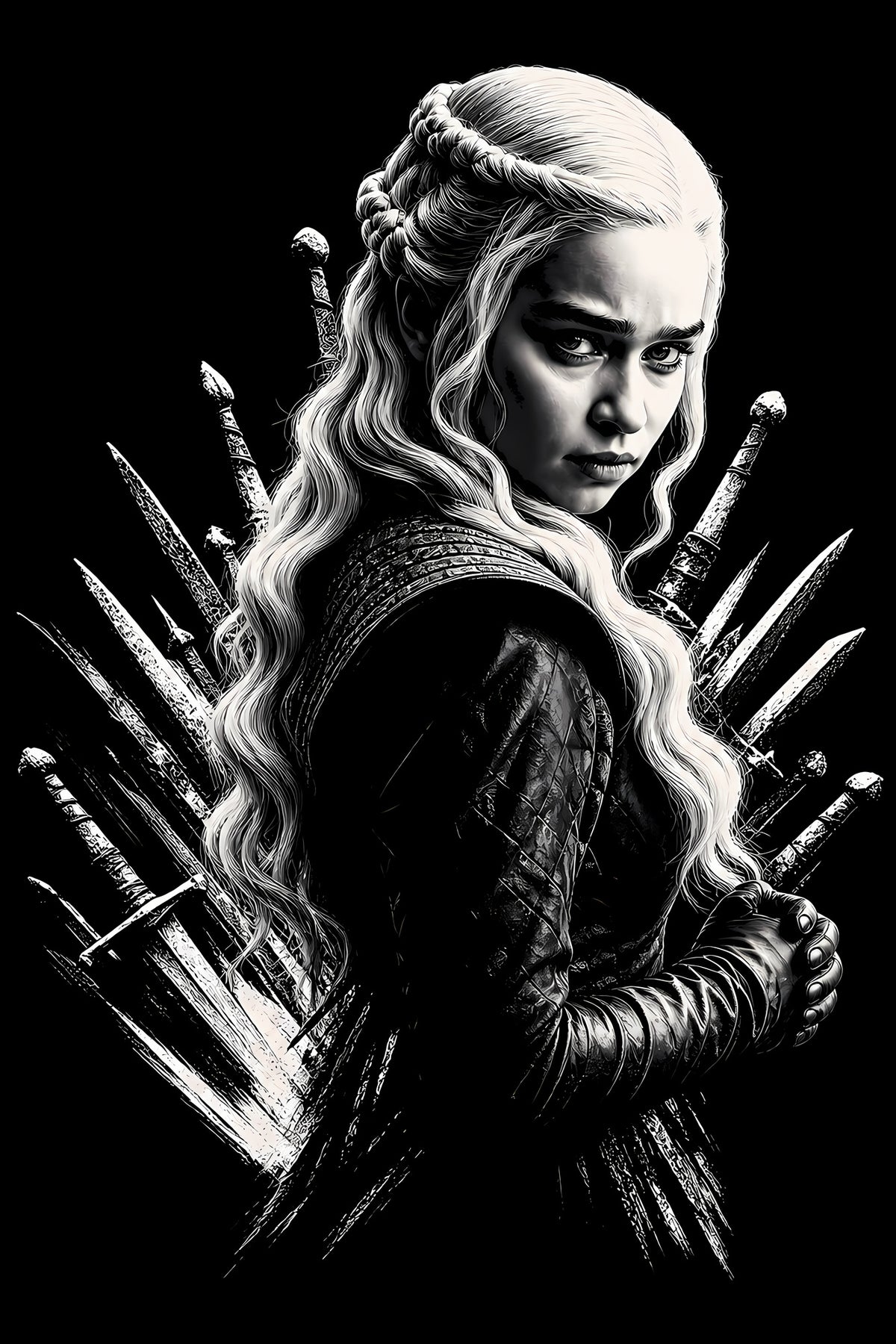Silver-Haired Fantasy Queen - Halftone DTF transfer - Prints best on darks