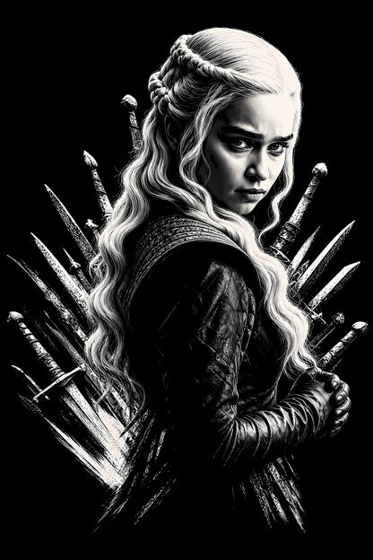 Silver-Haired Fantasy Queen - Halftone DTF transfer - Prints best on darks