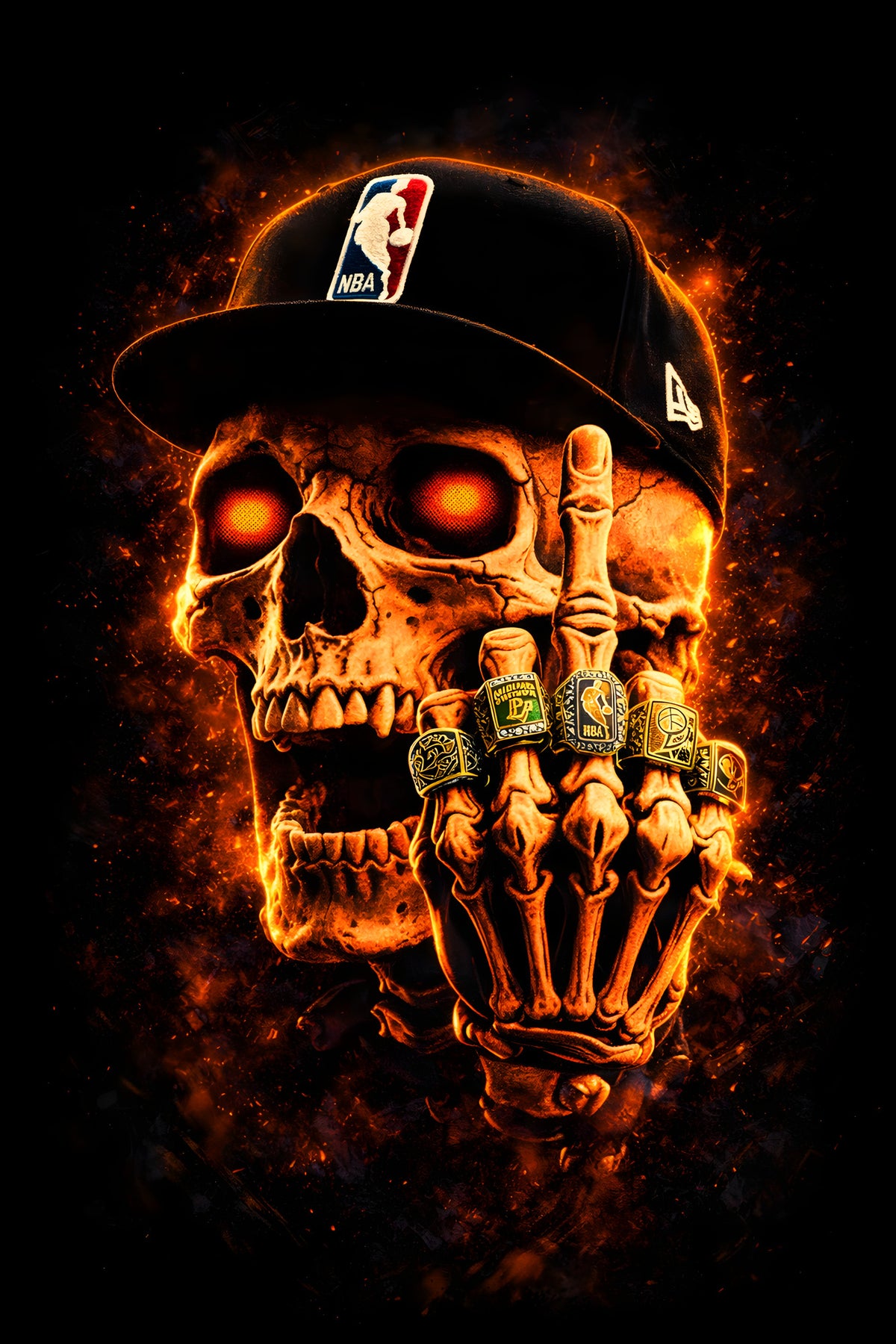 Skeleton in Basketball Cap - Halftone DTF transfer - Prints best on darks