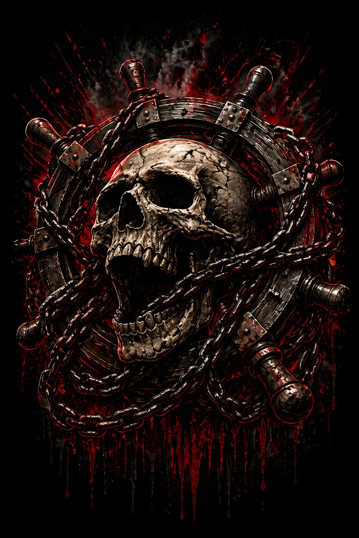 Skull and Crossed Weapons - Halftone DTF transfer - Prints best on darks