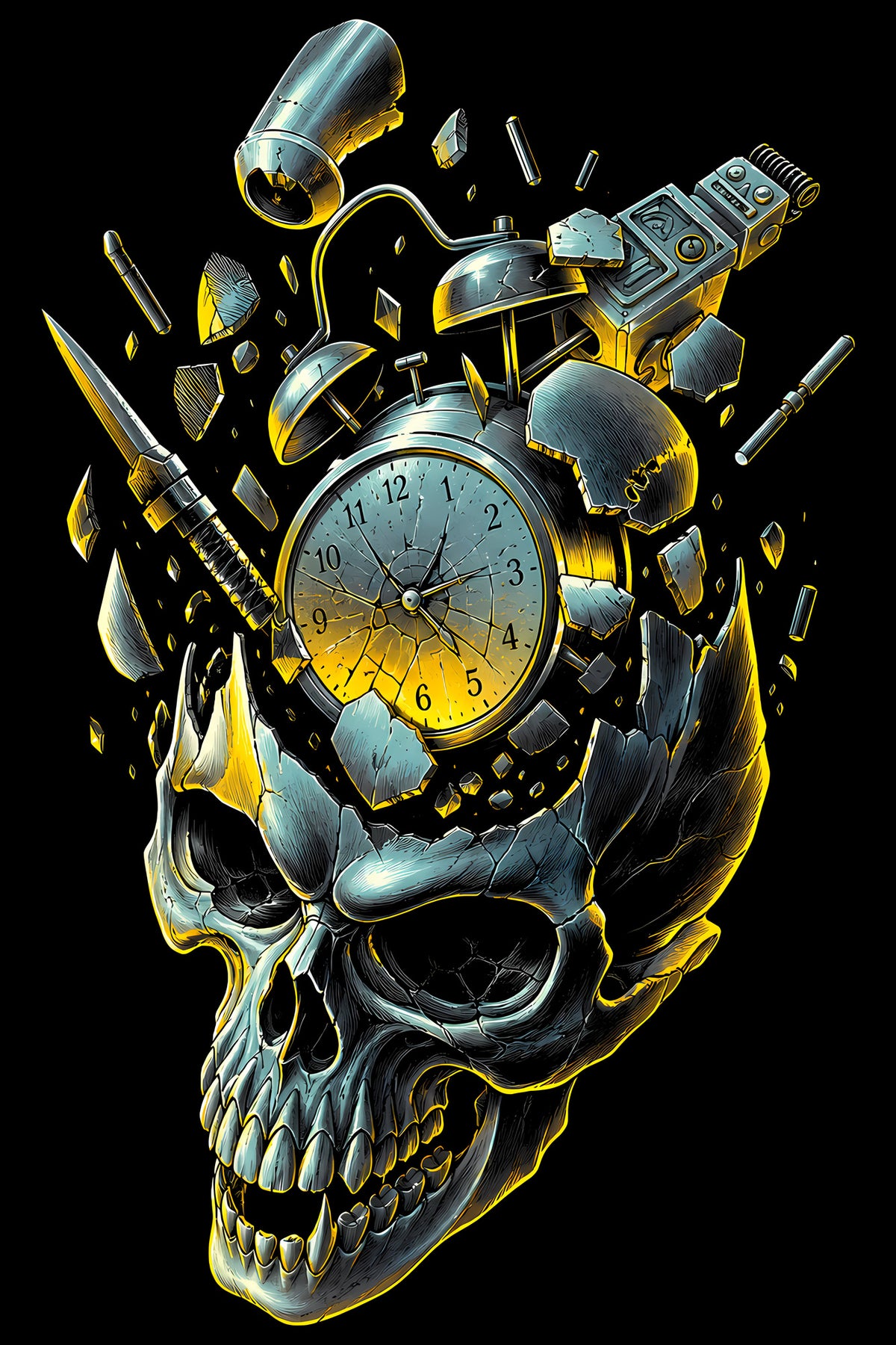 Skull and Melting Pocket Watch - Halftone DTF transfer - Prints best on darks