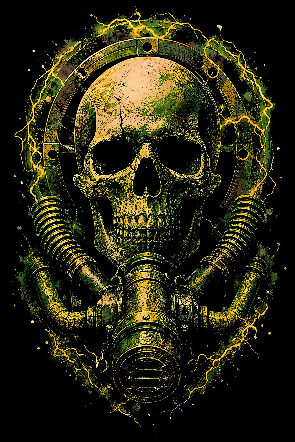 Skull with Biohazard Gas Mask - Halftone DTF transfer - Prints best on darks