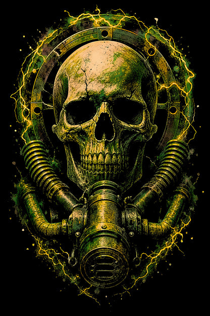 Skull with Biohazard Gas Mask - Halftone DTF transfer - Prints best on darks