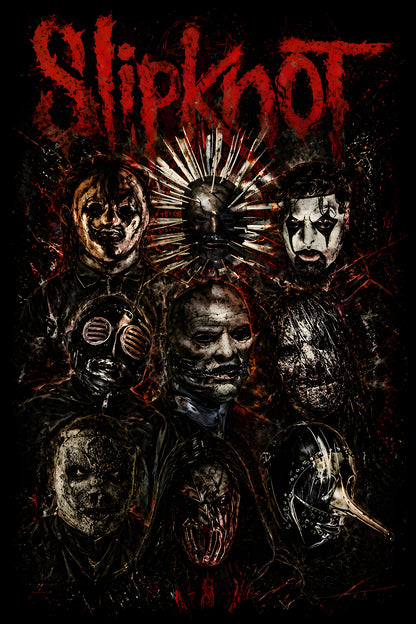 Slipknot Band Collage - Halftone DTF transfer - Prints best on darks