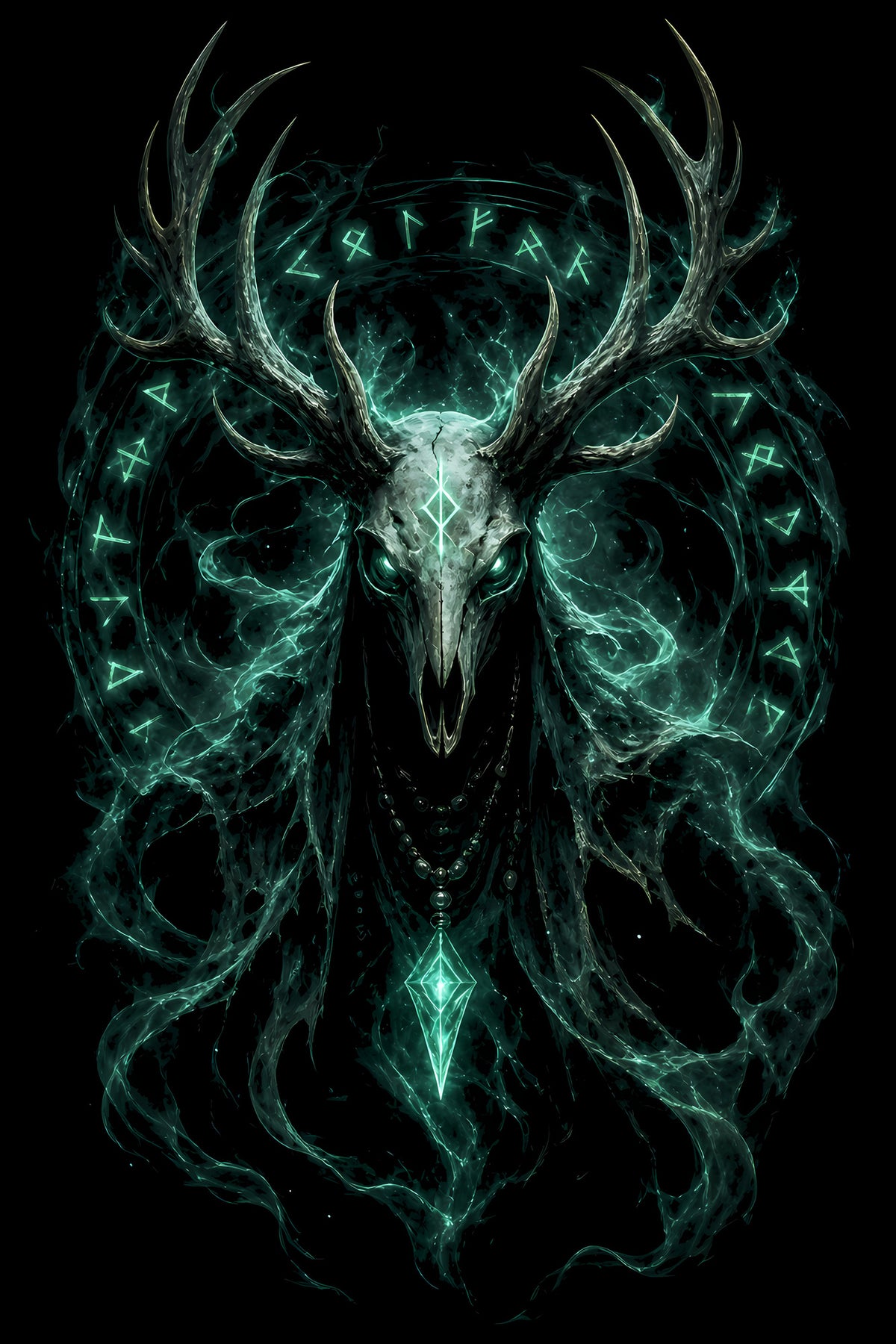 Spectral Deer Skull and Antlers - Halftone DTF transfer - Prints best on darks
