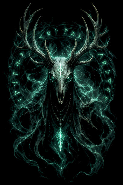 Spectral Deer Skull and Antlers - Halftone DTF transfer - Prints best on darks