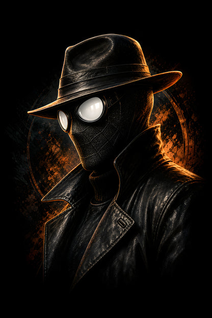 Spiderr-Man Noir Masked Detective halftone DTF transfer for black or dark garments