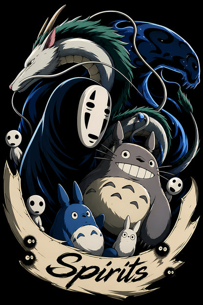 Spirits Totoro and No-Face - Halftone DTF transfer - Prints best on darks