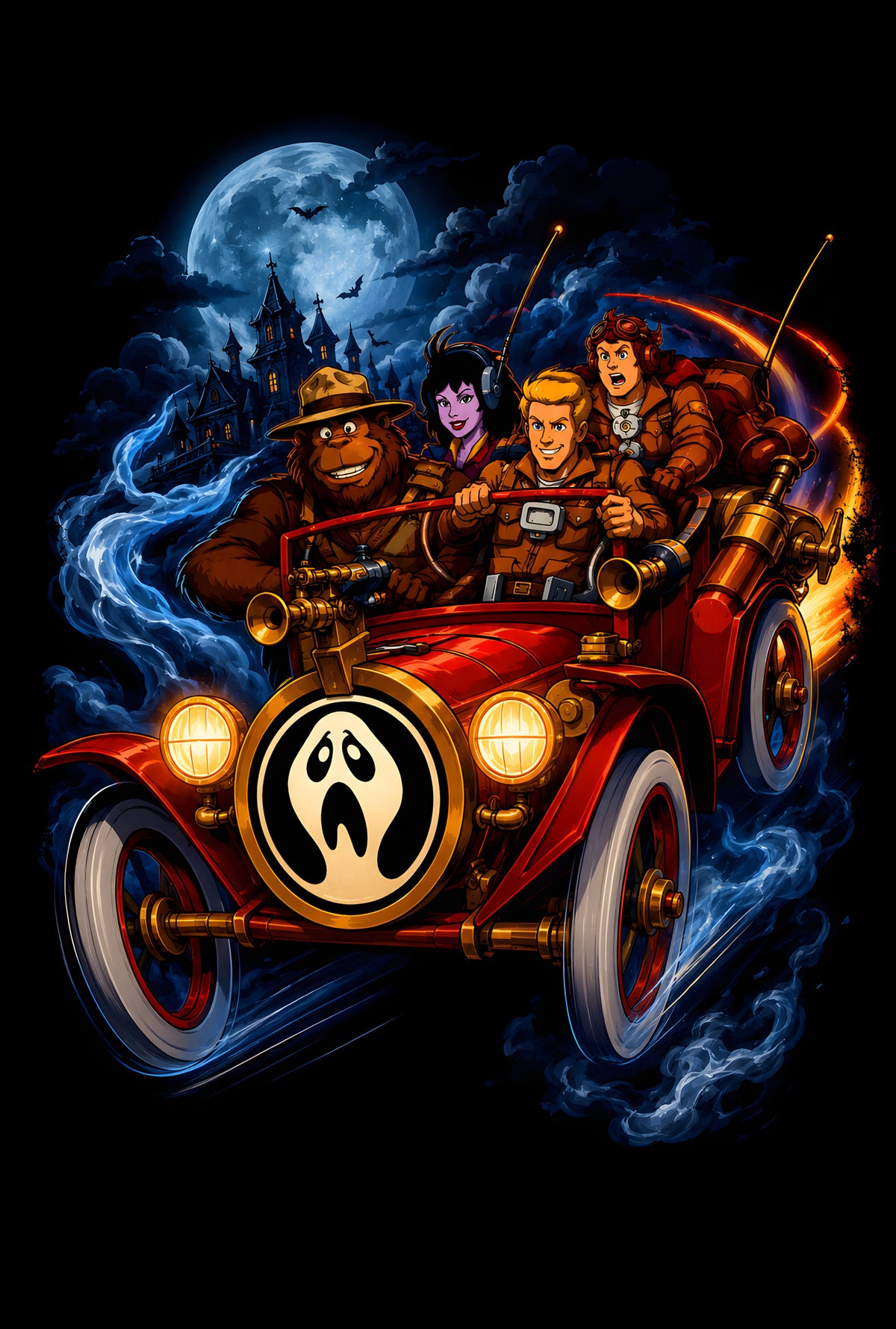 Spooky Cartoon Hot Rod - Halftone DTF transfer - Prints best on darks