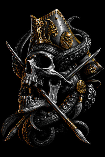 Steampunk Plague Doctor Skull - Halftone DTF transfer - Prints best on darks