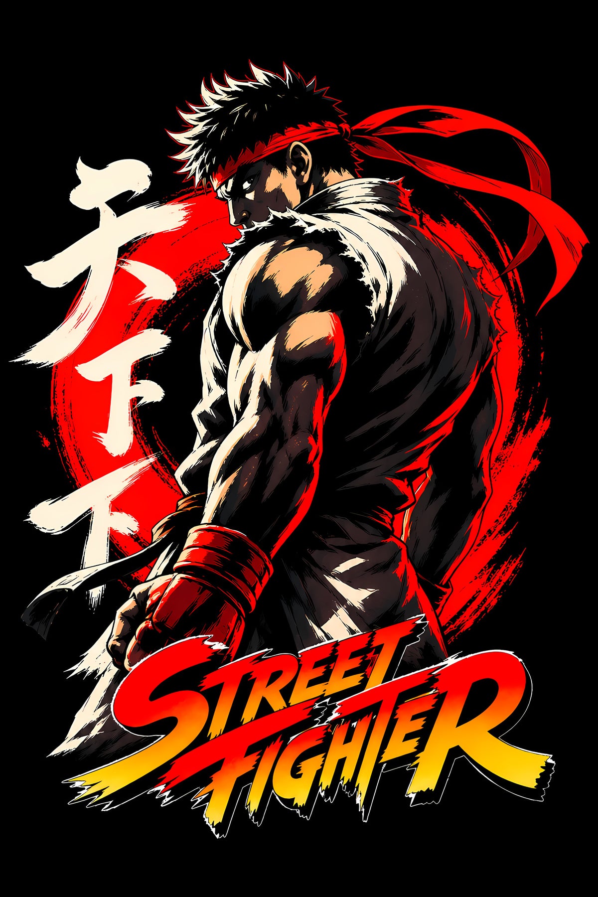 Street Fighter Ryu - Halftone DTF transfer - Prints best on darks
