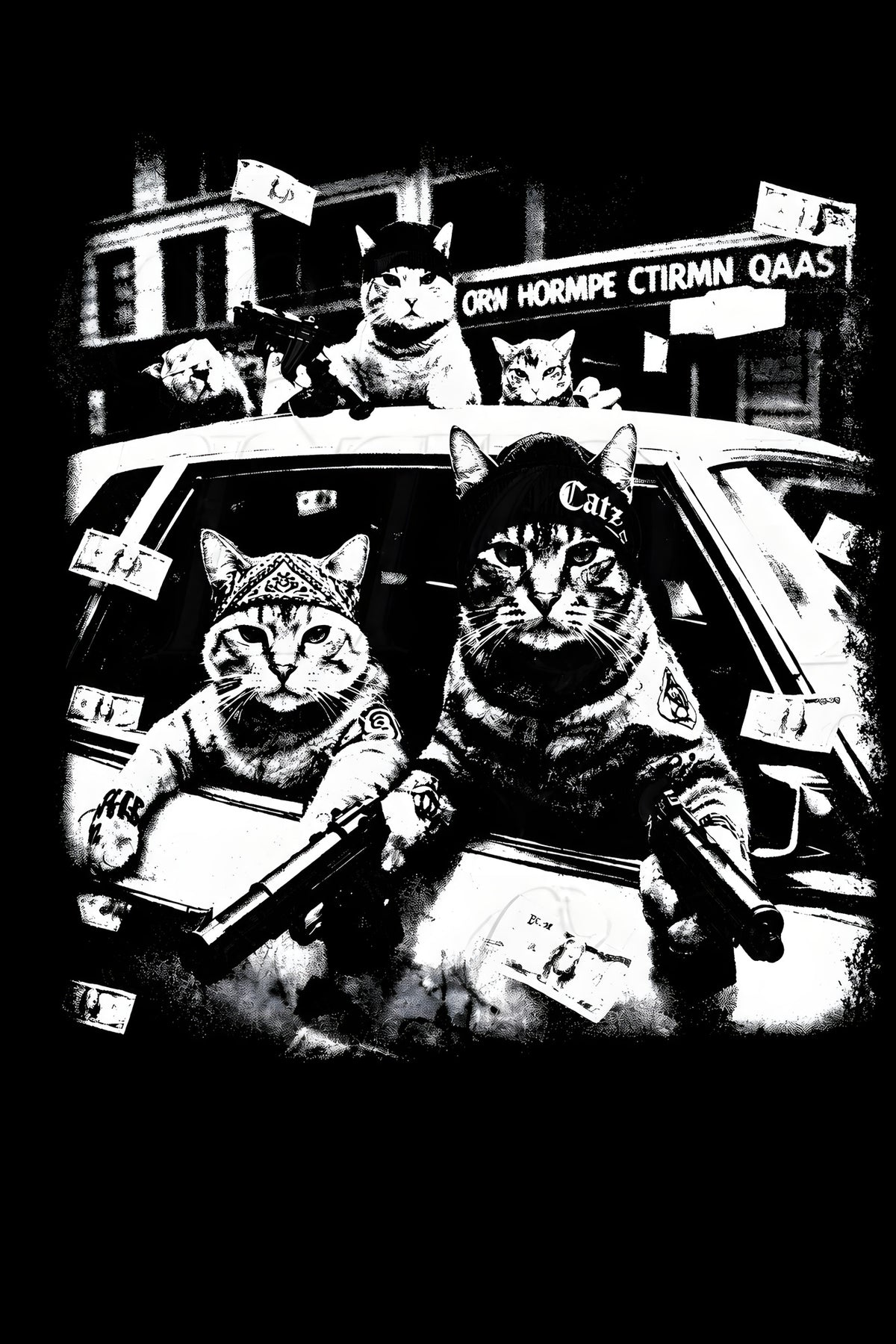 Street Racing Manga Collage - Halftone DTF transfer - Prints best on darks