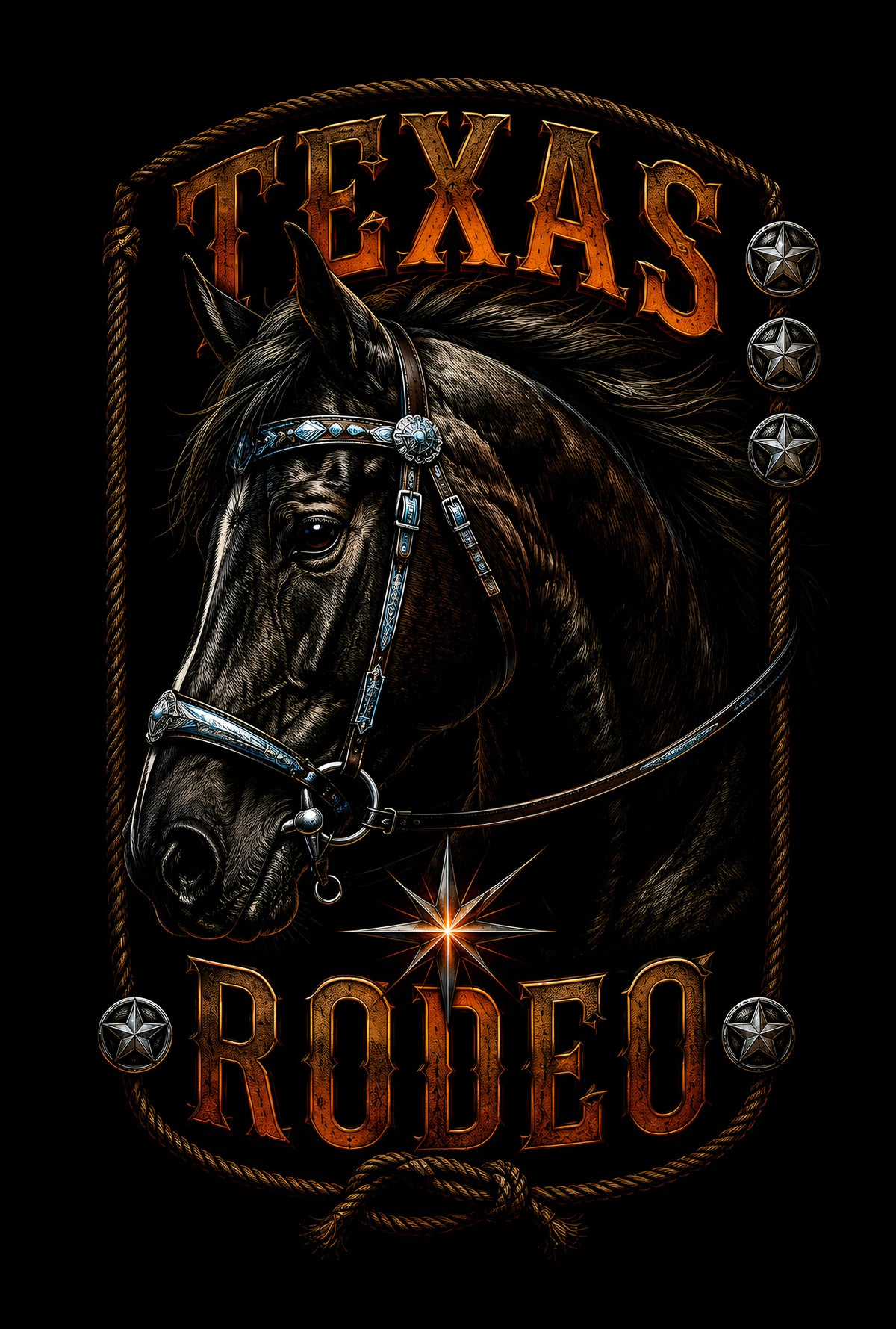 Texas Rodeo Horse - Halftone DTF transfer - Prints best on darks