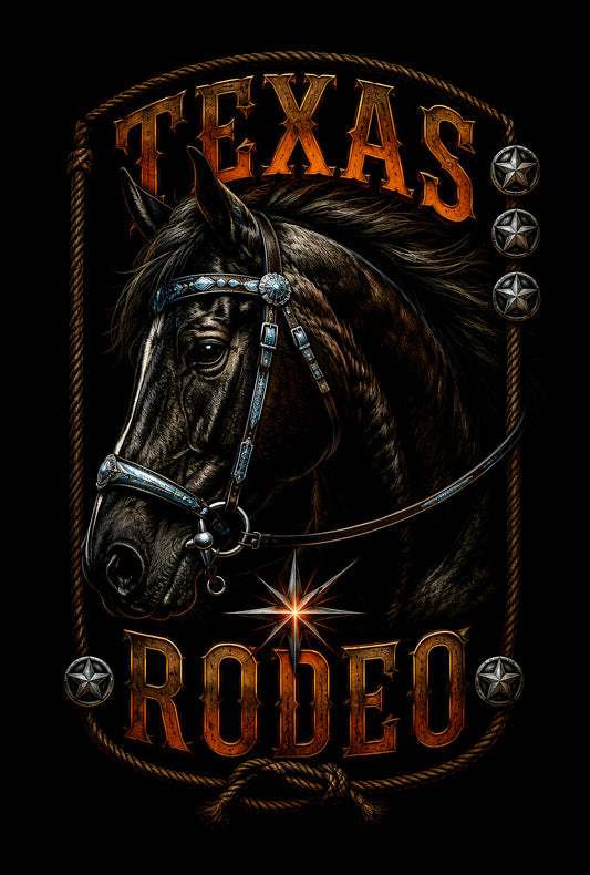 Texas Rodeo Horse - Halftone DTF transfer - Prints best on darks