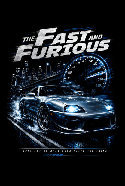 The Fast and the Furious Silver Sports Car - Halftone DTF transfer - Prints best on darks