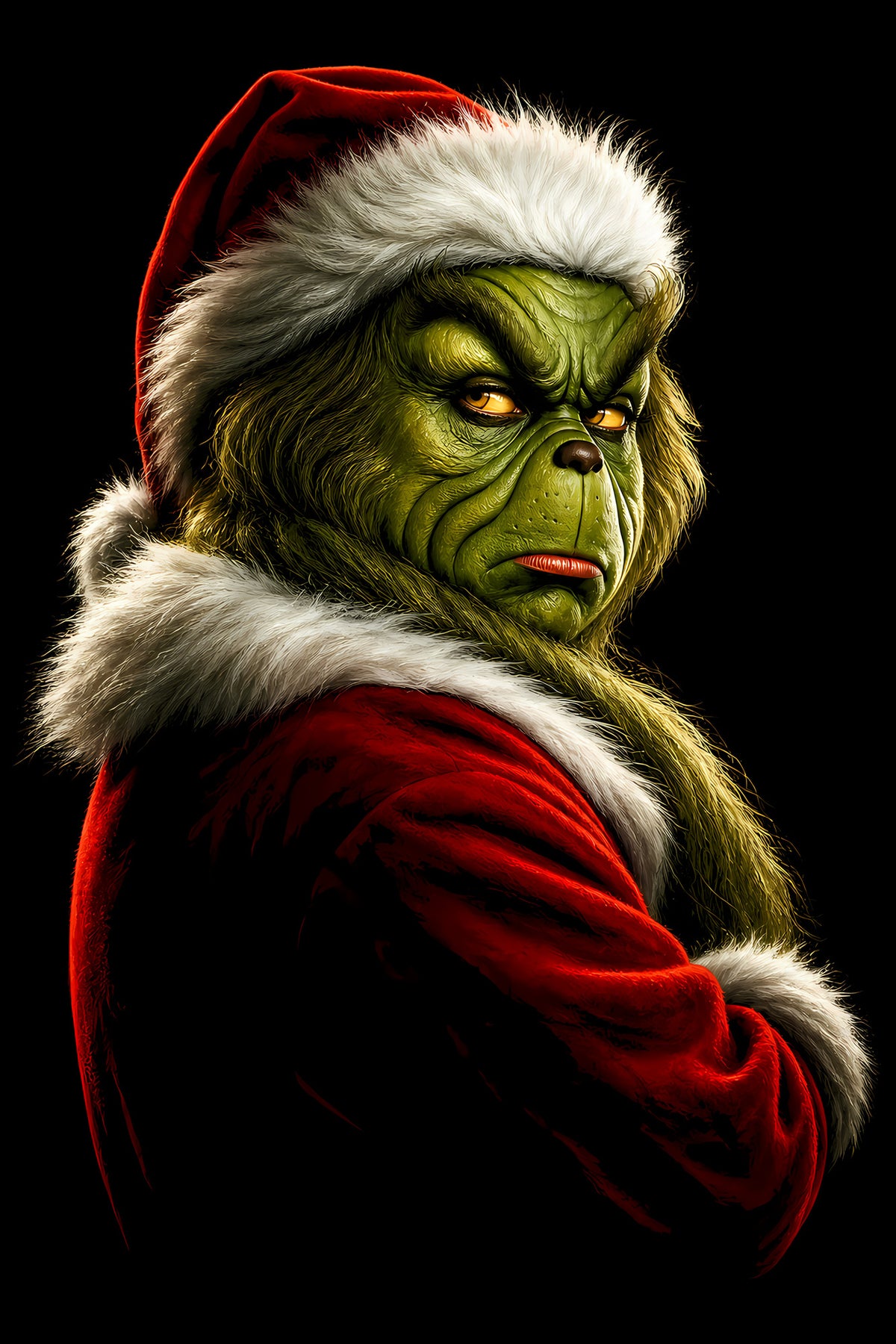 The Grinch in Santa Suit - Halftone DTF transfer - Prints best on darks