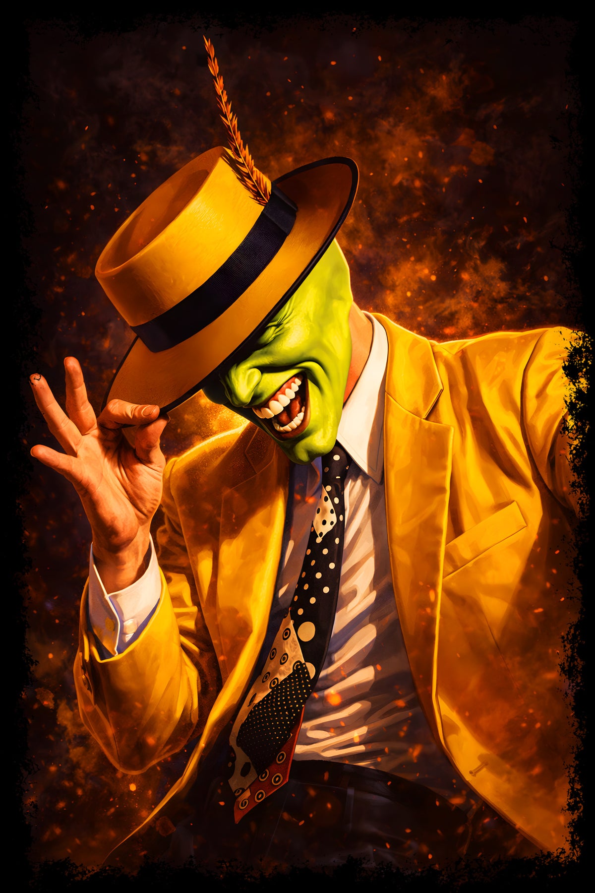 The Mask in Yellow Suit - Halftone DTF transfer - Prints best on darks