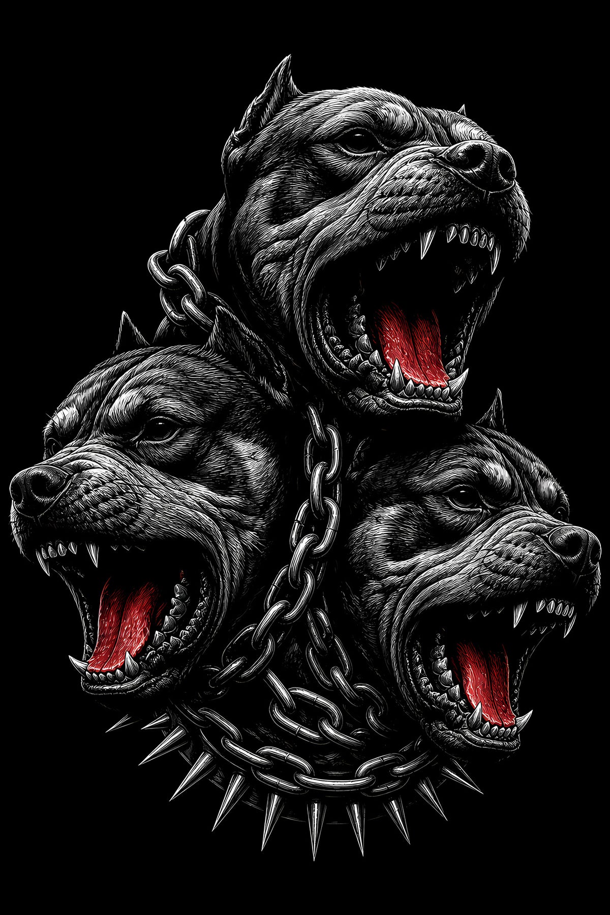 Three-Headed Cerberus - Halftone DTF transfer - Prints best on darks