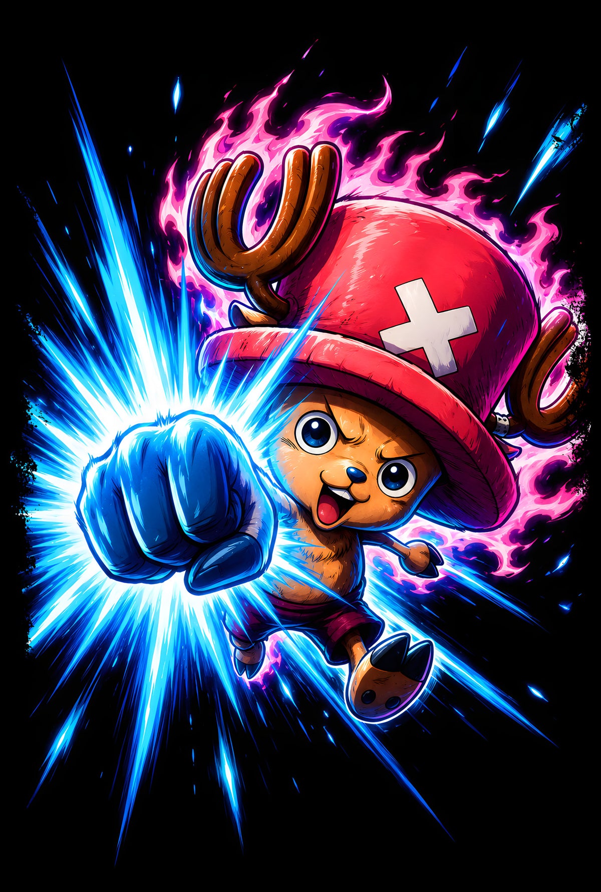 Tony Tony Chopper Energy Punch - Halftone DTF transfer - Prints best on darks