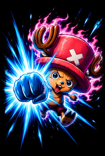 Tony Tony Chopper Energy Punch - Halftone DTF transfer - Prints best on darks