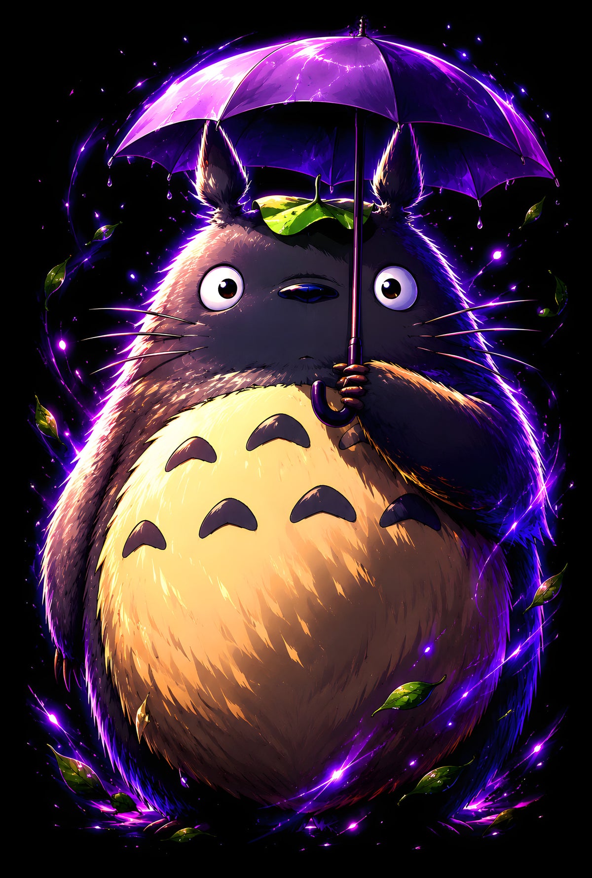 Totoro with a Purple Umbrella - Halftone DTF transfer - Prints best on darks
