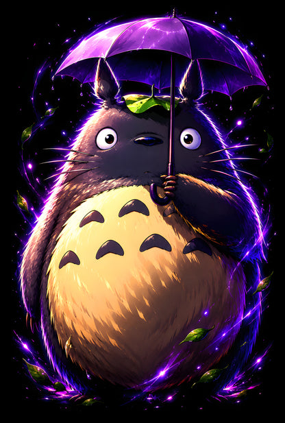 Totoro with a Purple Umbrella - Halftone DTF transfer - Prints best on darks