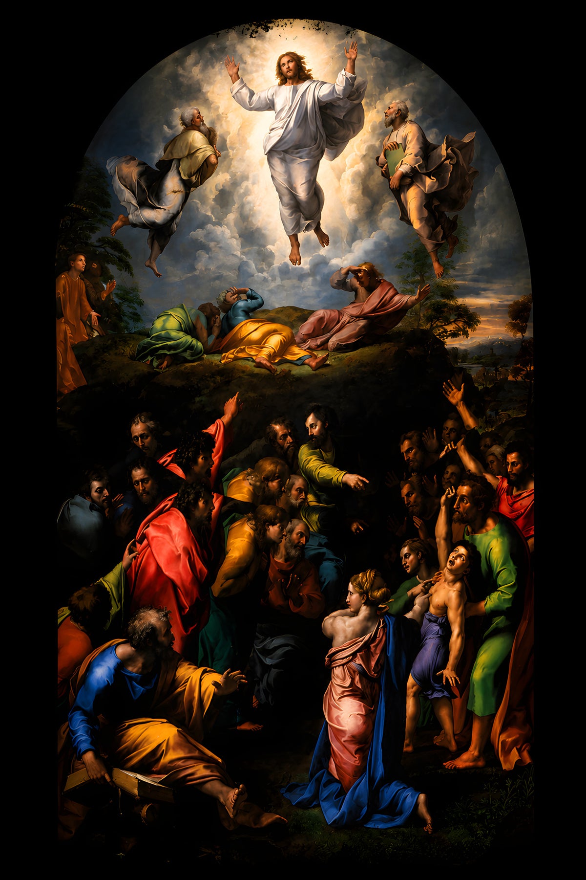 Transfiguration Religious Art - Halftone DTF transfer - Prints best on darks