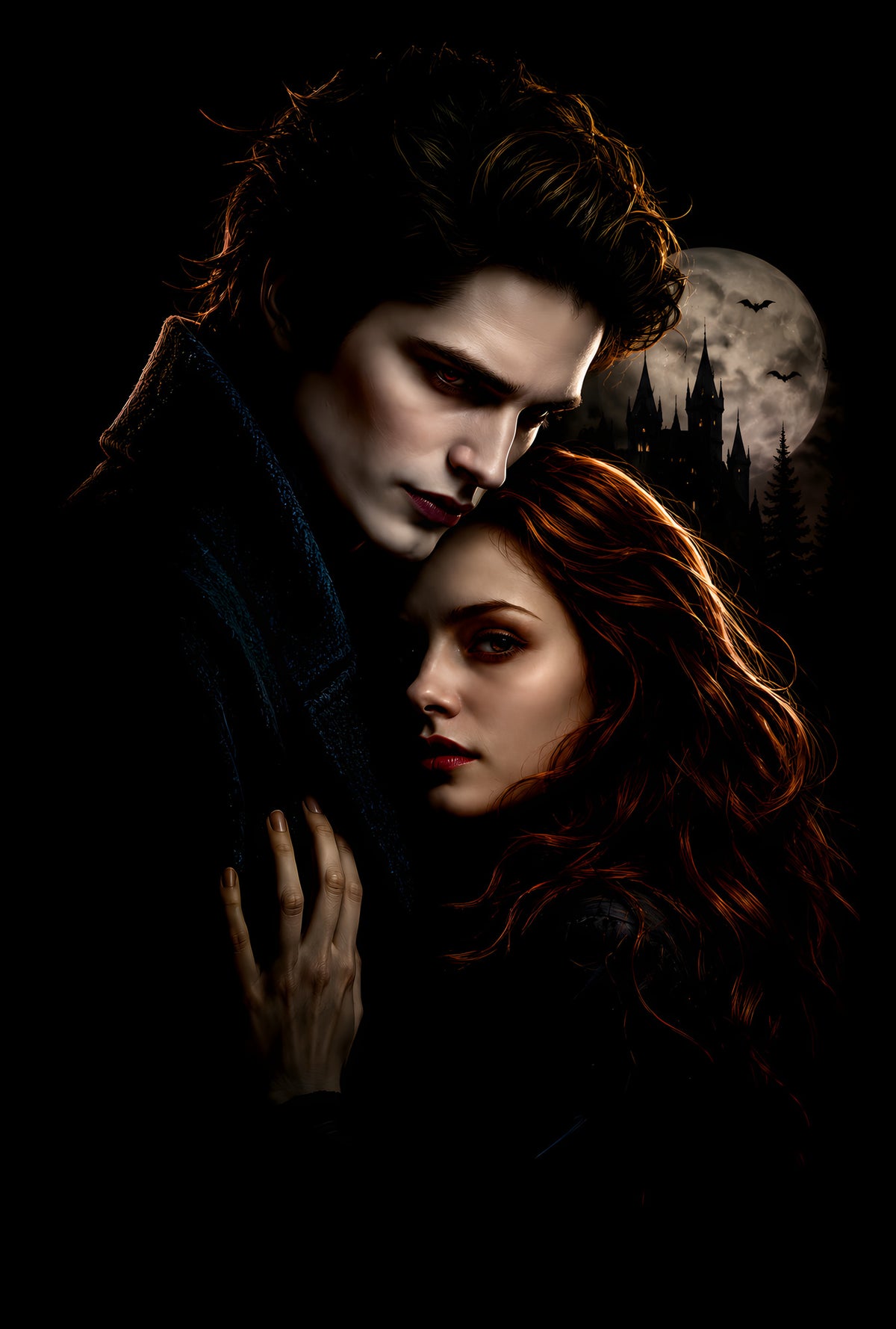 Twilight Edward and Bella - Halftone DTF transfer - Prints best on darks