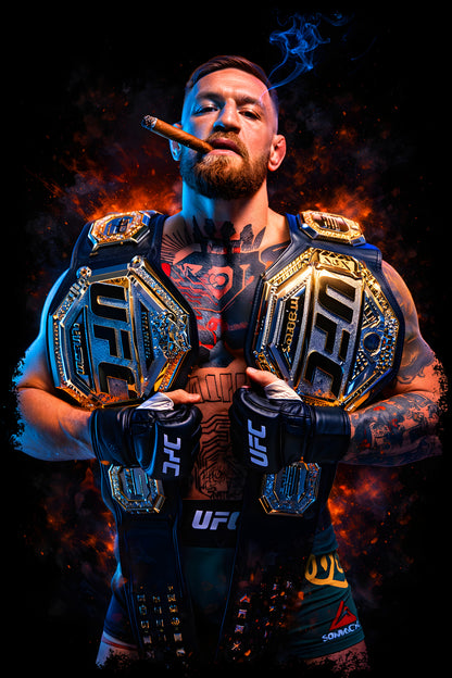UFC Double Champion with Cigar - Halftone DTF transfer - Prints best on darks