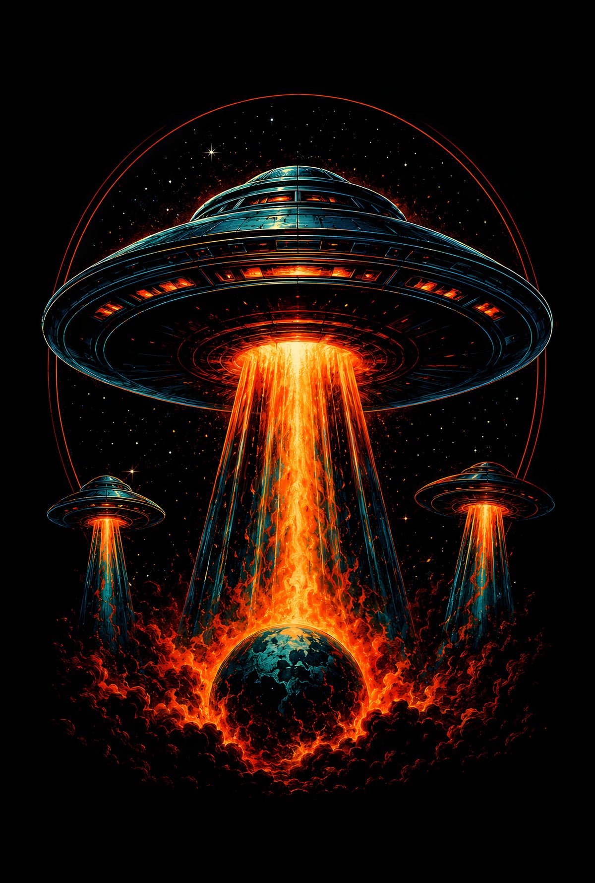 UFO Earth Abduction - Halftone DTF transfer - Prints best on darks