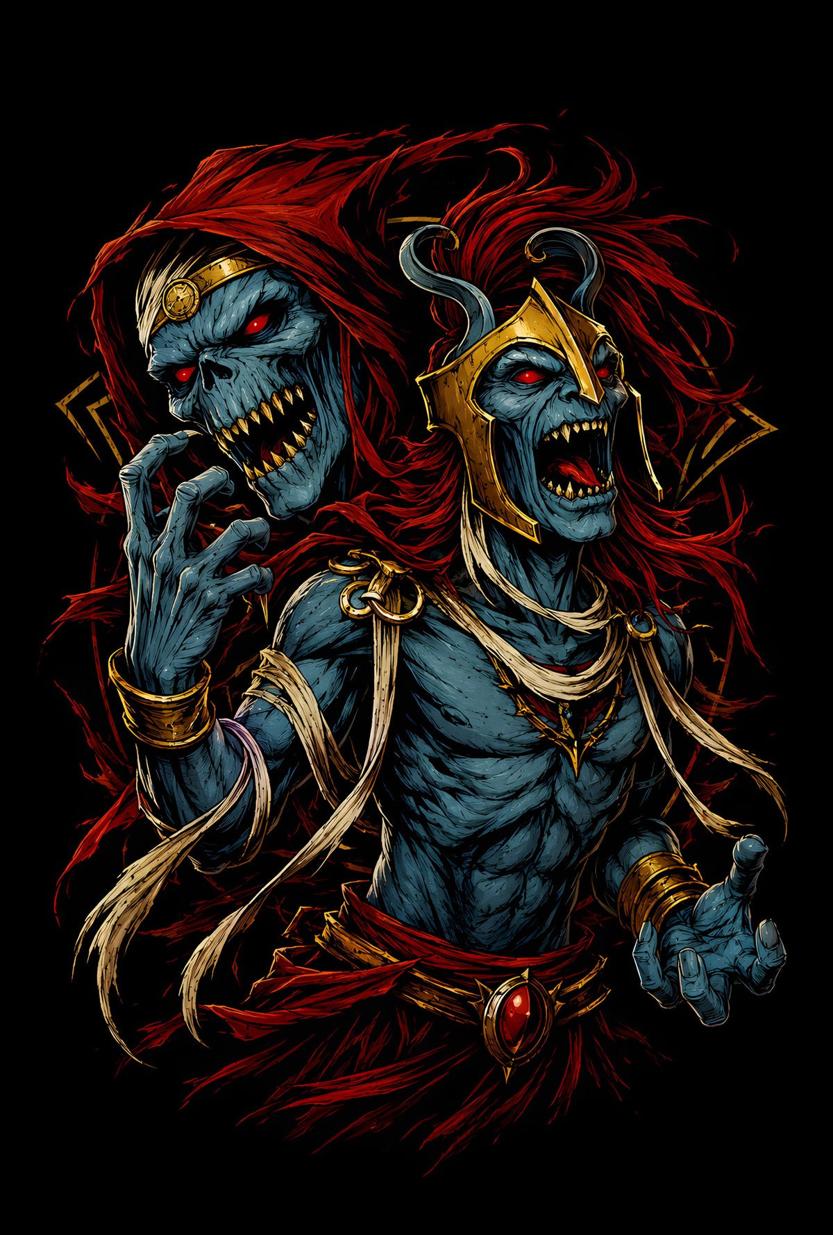 Undead Pirate Couple - Halftone DTF transfer - Prints best on darks