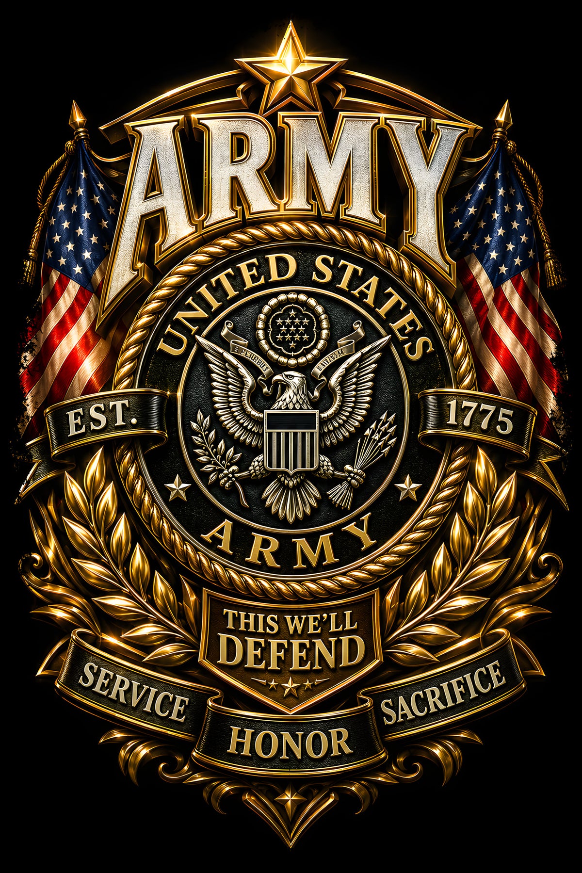 US Army Service Honor Sacrifice - Halftone DTF transfer - Prints best on darks