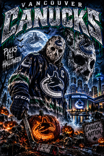 Vancouver Canucks Pucks Till Halloween - Halftone DTF Transfer - Prints best on darks