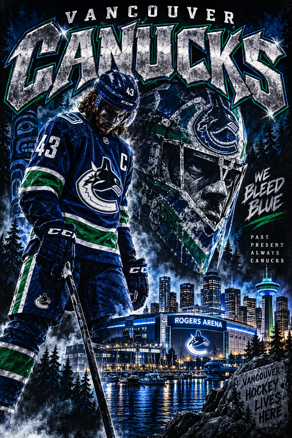 Vancouver Canucks We Bleed Blue - Halftone DTF Transfer - Prints best on darks