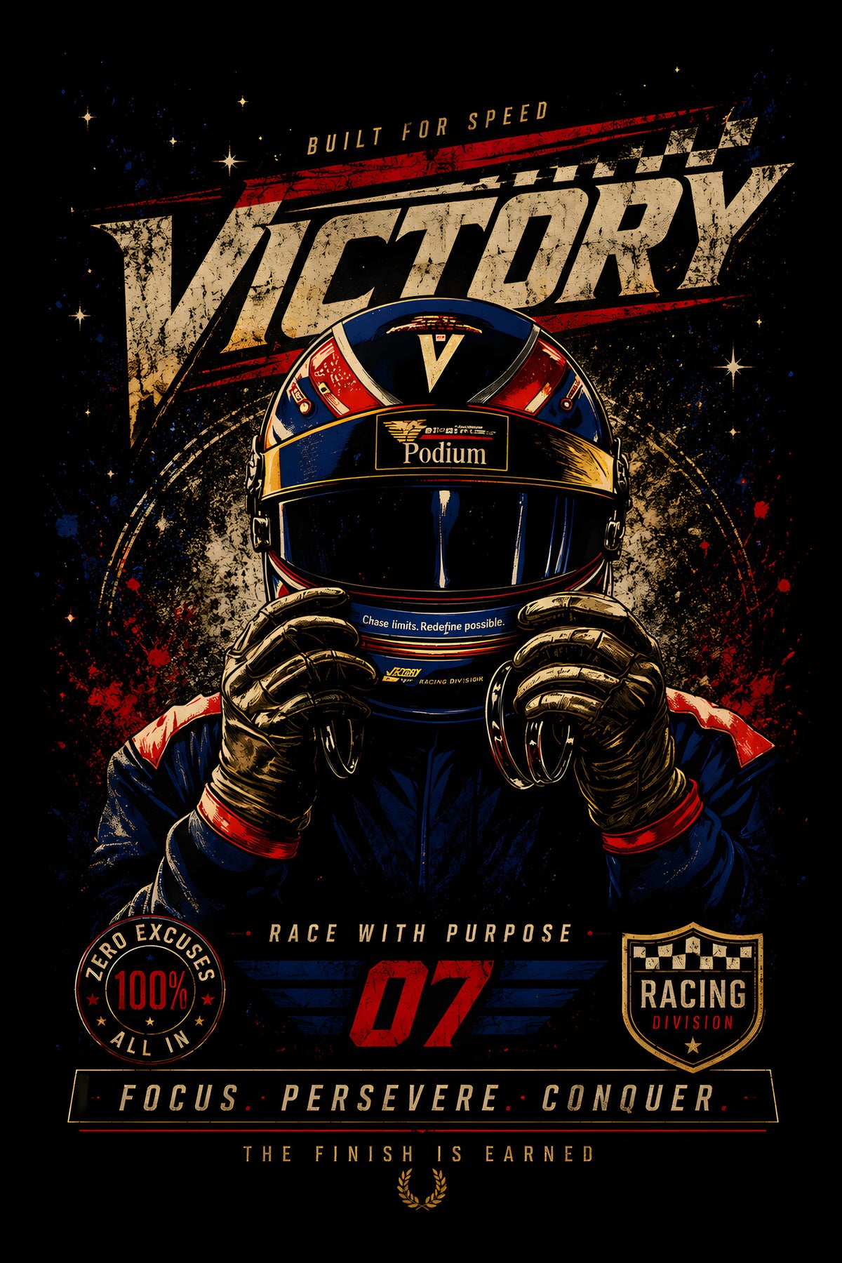 Victory Racing Number 07 - Halftone DTF transfer - Prints best on darks