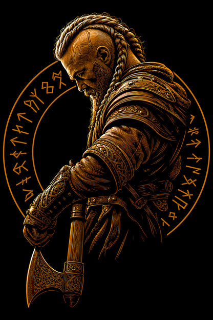 Viking Warrior with Axe - Halftone DTF transfer - Prints best on darks