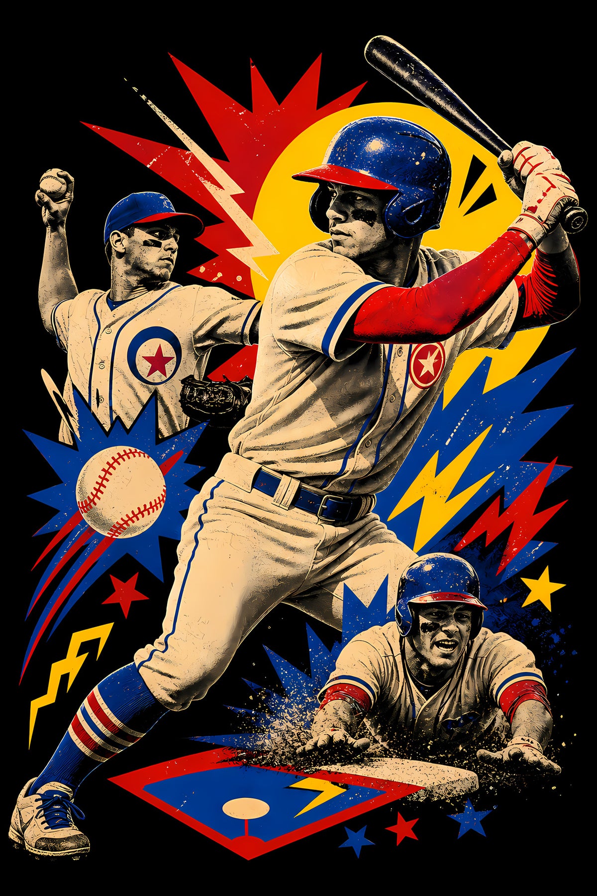 Vintage Baseball Players Collage - Halftone DTF transfer - Prints best on darks