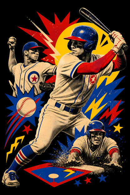 Vintage Baseball Players Collage - Halftone DTF transfer - Prints best on darks