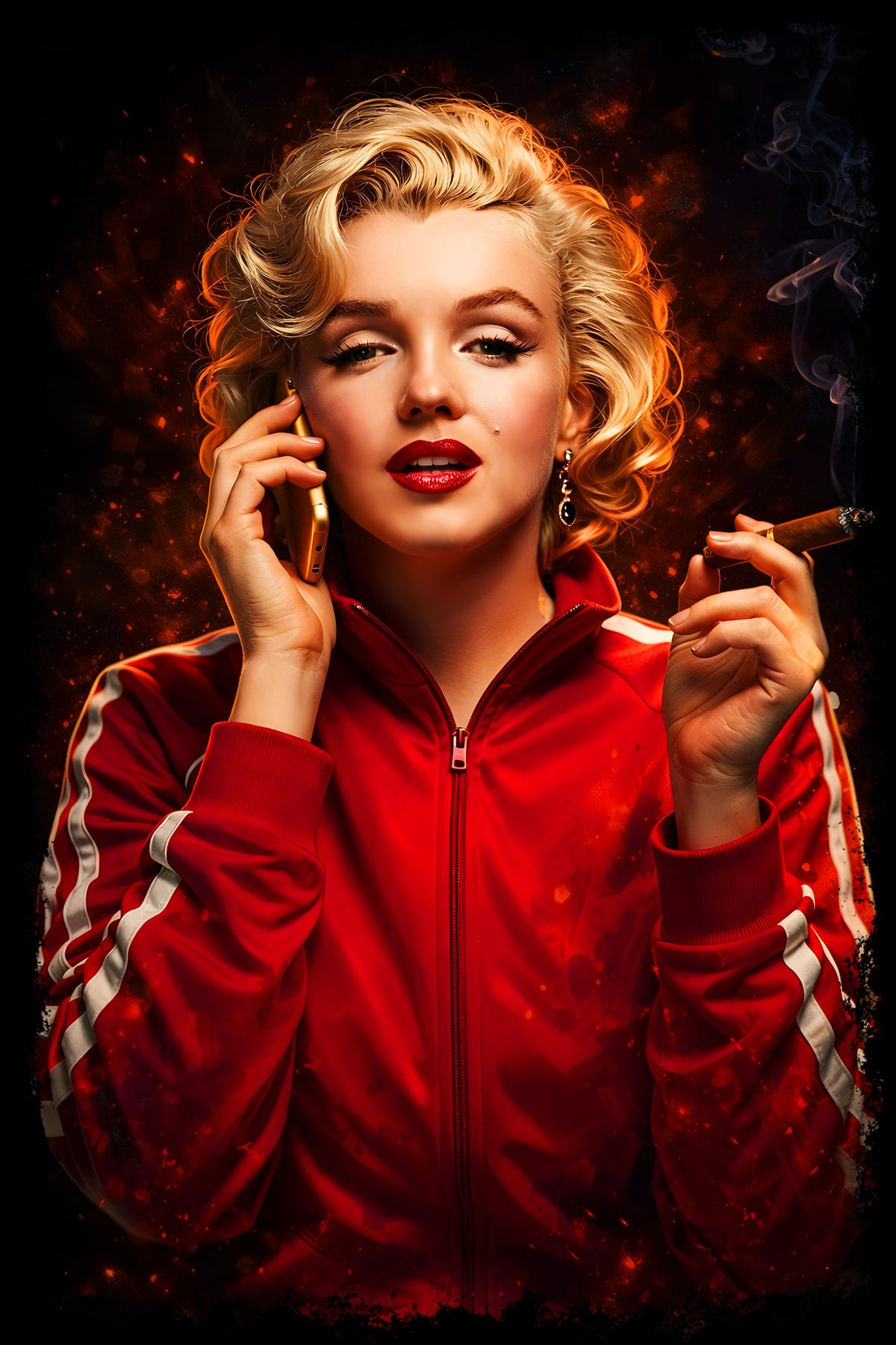 Vintage Blonde Woman in Red - Halftone DTF transfer - Prints best on darks