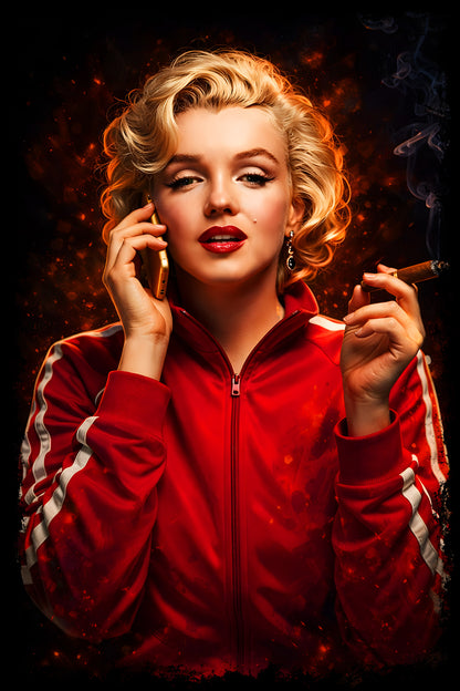 Vintage Blonde Woman in Red - Halftone DTF transfer - Prints best on darks