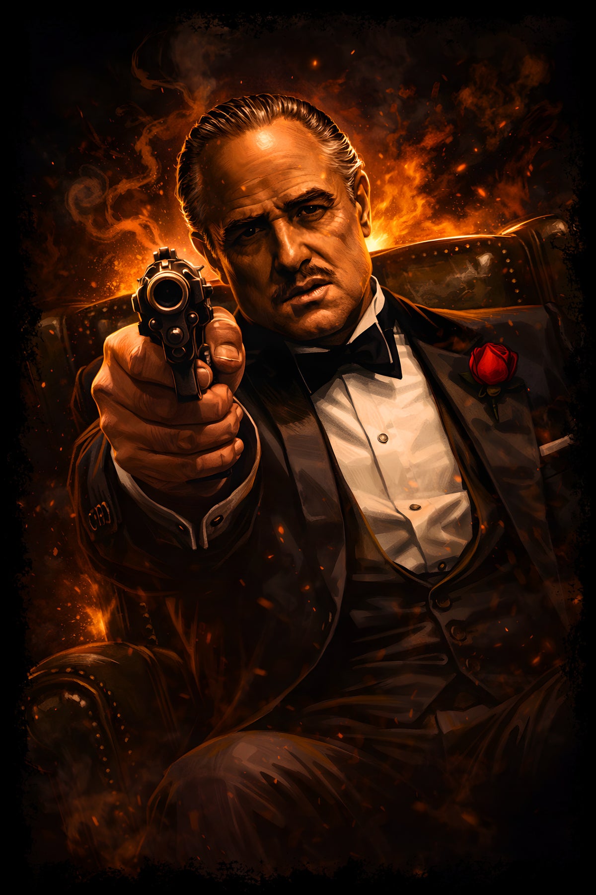 Vito Corleone with Pistol - Halftone DTF transfer - Prints best on darks