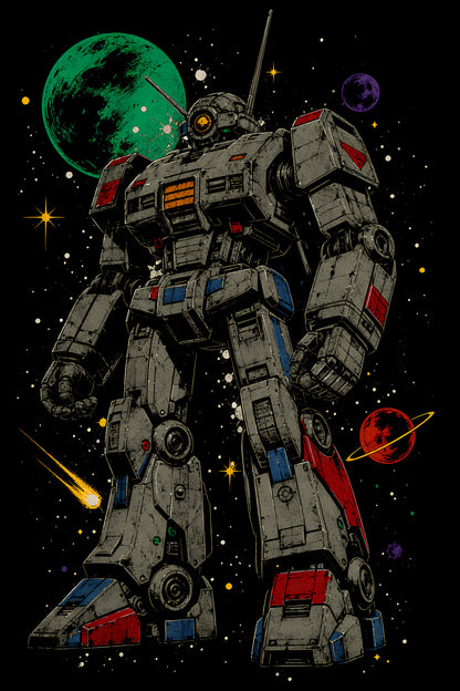 Weathered Space Robot - Halftone DTF transfer - Prints best on darks