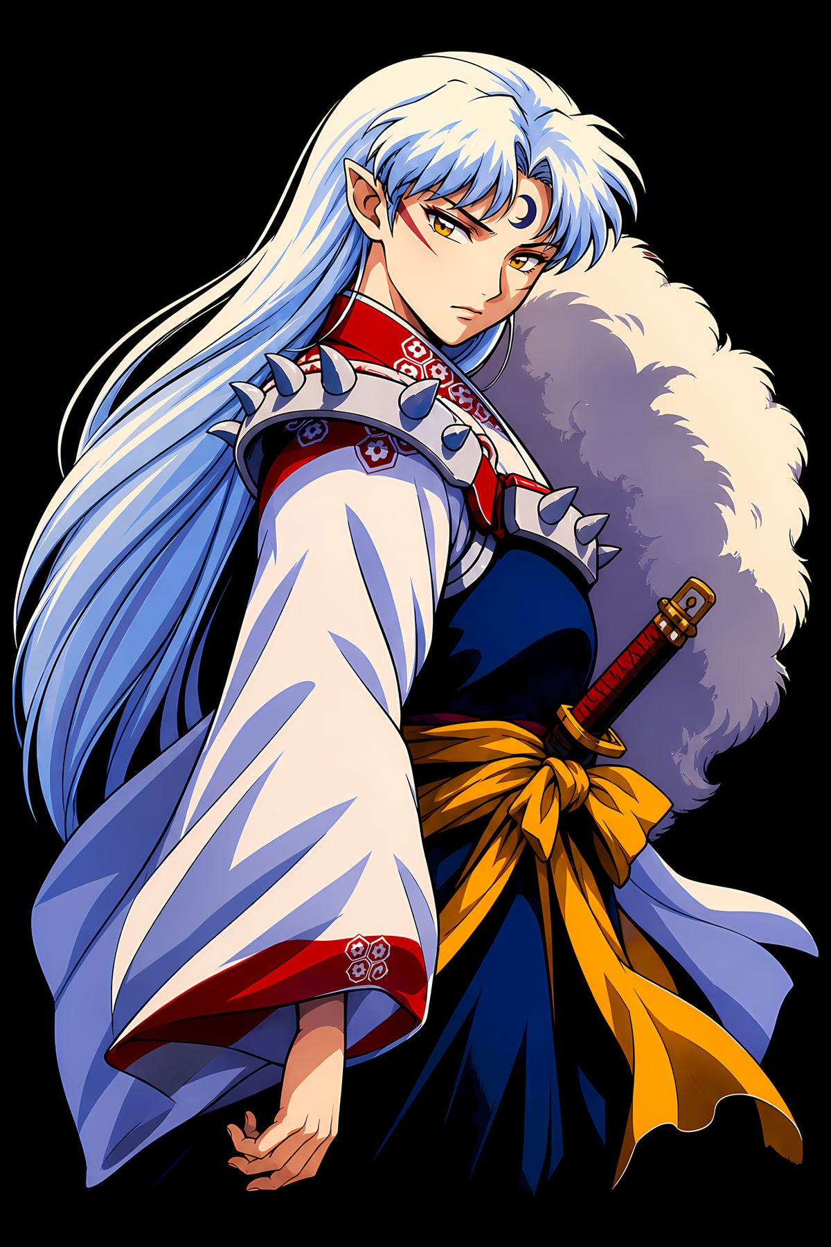 White-Haired Anime Swordsman - Halftone DTF transfer - Prints best on darks